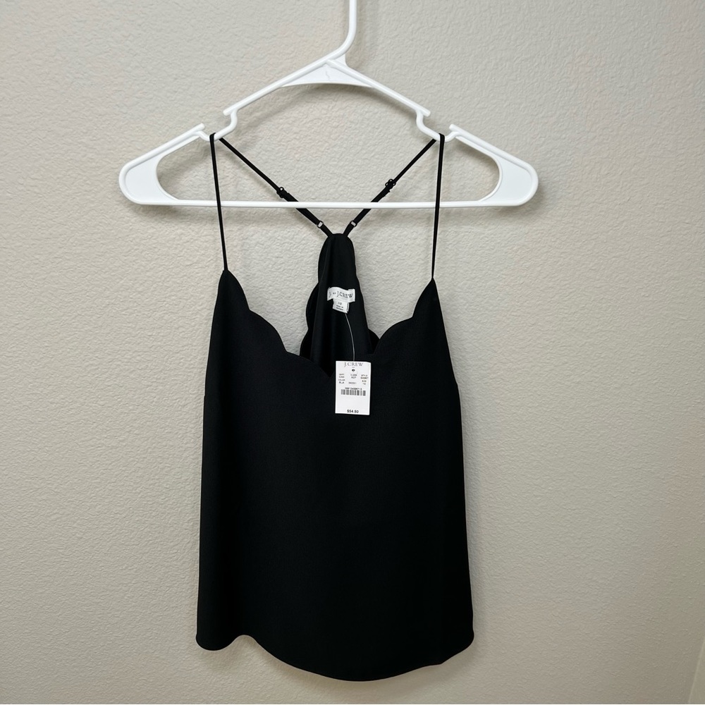 J by J Crew Black Tank Top Scalloped Edge Spaghetti Strap Casual Work Wear NWT